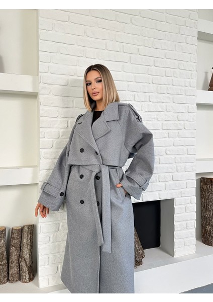 Kadın Kaşe Kuşaklı Pelerin Detay Extra Oversize Kaban / Trençkot fiyatları