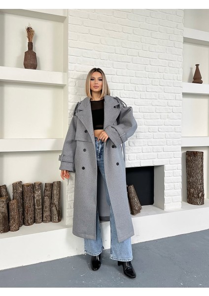 Kadın Kaşe Kuşaklı Pelerin Detay Extra Oversize Kaban / Trençkot modelleri