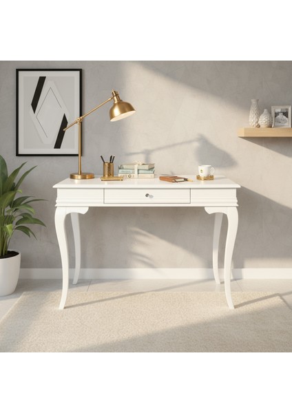 100 cm Masif Rustik Beyaz Çalışma Masası