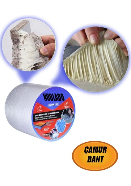 Çamur Çatı Izolasyon Ses Su Yalıtım Tamir Bandı Çamur Bant 10 cm x 2 Metre