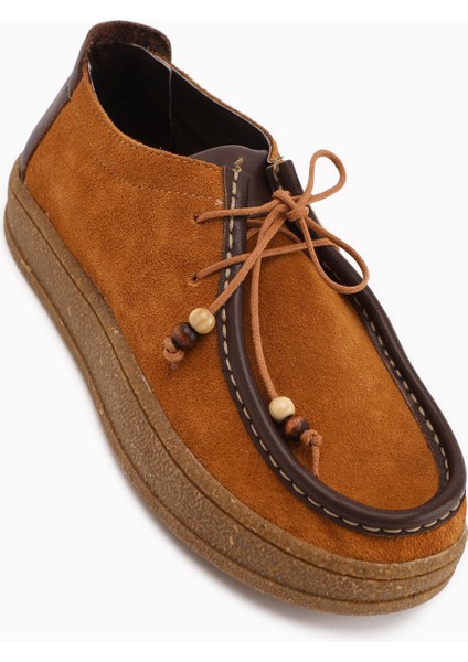 Polin Hakiki Deri Taba Süet Bağcıklı Günlük Loafer Ayakkabı