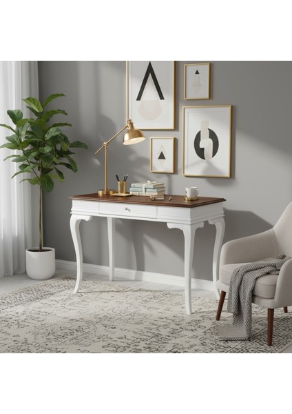 110 cm Masif Rustik Beyaz Ceviz Çalışma Masası