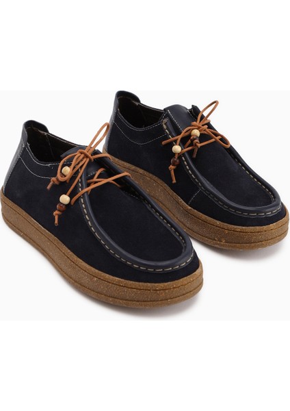 Polin Hakiki Deri Lacivert Süet Bağcıklı Günlük Loafer Ayakkabı indirimleri