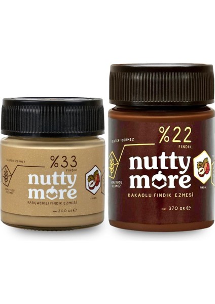 %33 Fındık Parçacıklı Fındık Ezmesi 200 gr + %22 Kakaolu Fındık Ezmesi 370 gr