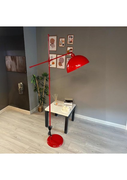 Kırmızı Lambader Hareketli Başlık Modern Dekoratif Metal Oturma Odası Çalışma Odası Zemin Lambası