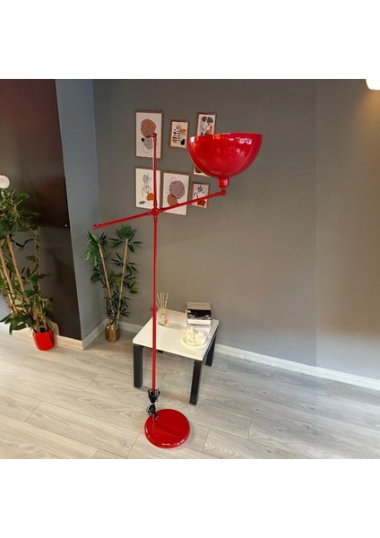 Kırmızı Lambader Hareketli Başlık Modern Dekoratif Metal Oturma Odası Çalışma Odası Zemin Lambası indirimleri