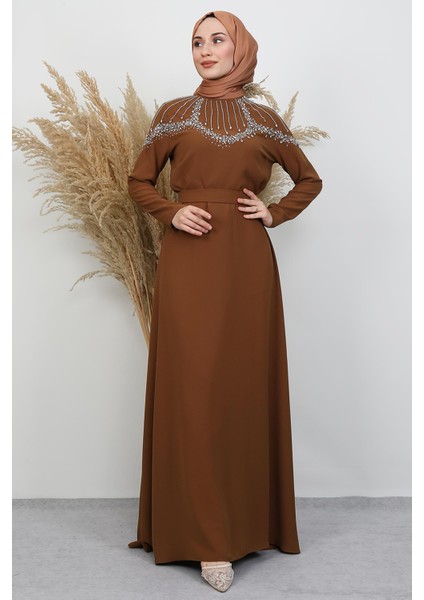 Nisan Taşlı Elbise Açık Hardal fiyatları