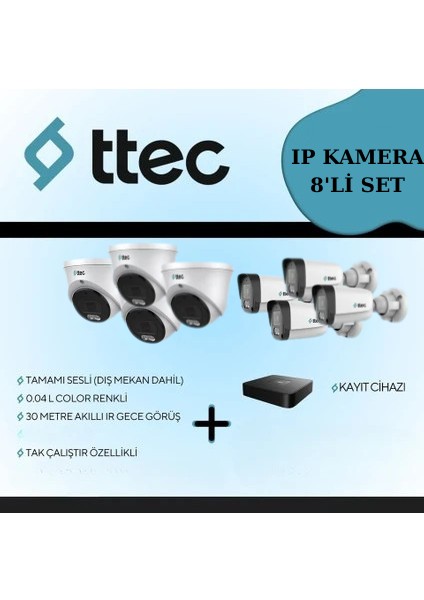 2mp Sesli 8li Ip Kamera Seti