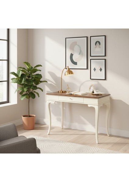 120 cm Masif Rustik Krem Ceviz Çalışma Masası