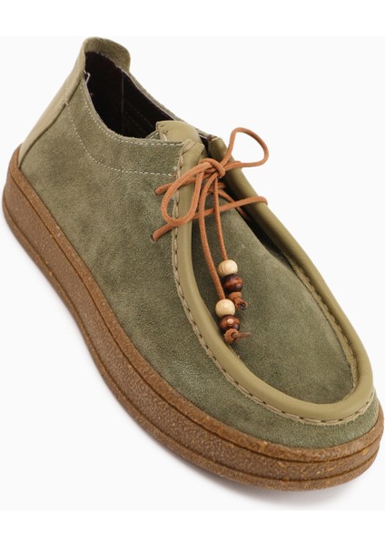 Polin Hakiki Deri Haki Süet Bağcıklı Günlük Loafer Ayakkabı