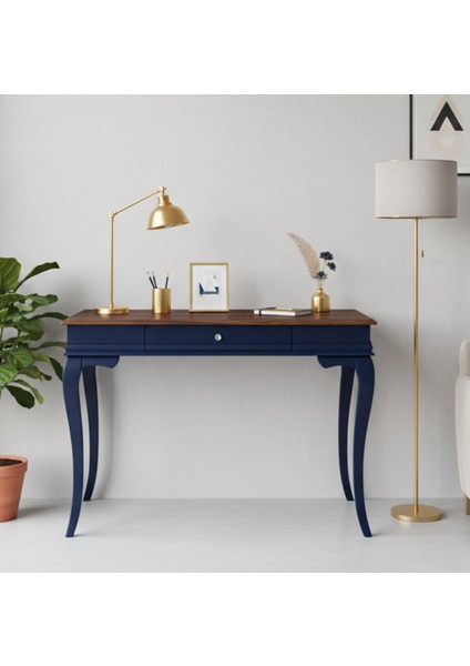 110 cm Masif Rustik Lacivert Ceviz Çalışma Masası
