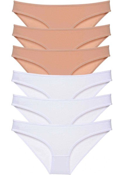 6 Adet Süper Eko Set Likralı Kadın Slip Külot Ten Beyaz