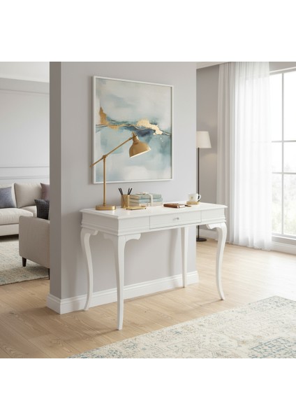 110 cm Masif Rustik Beyaz Çalışma Masası