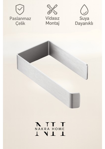 Paslanmaz Çelik Yapışkanlı Tuvalet Kağıdı Askılığı | Delmeden Montaj | Wc Kağıtlığı | Neme Dayanıklı