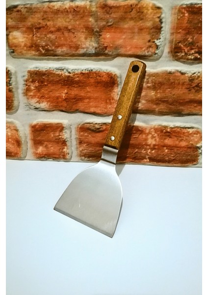 Ahşap Saplı Çelik Eğri Spatula -Küçük Boy - 1 Adet