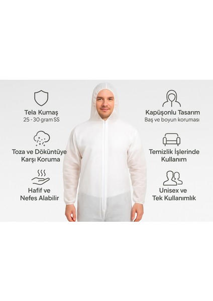 White Guard_10 lu Pakette 25 gr Ss Tek Kullanımlık Tulum,kullan At Tela Tulum fiyatları