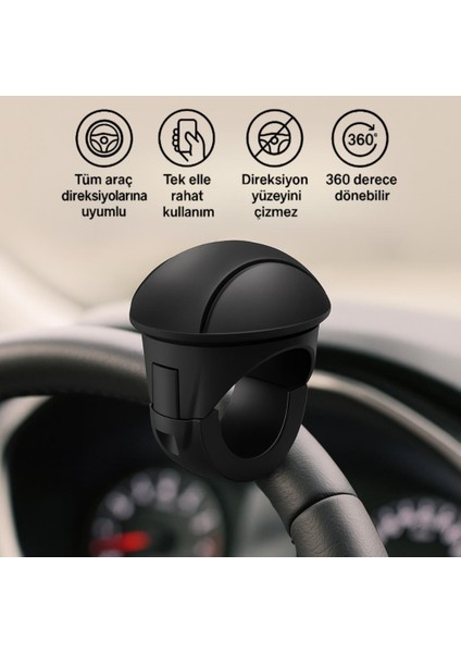 Yeni Nesil 360 Döner Direksiyon Simit Topuzu Direksiyon Çevirme Topuzu Tüm Araçlara Uyumlu Sağlam Tutuş