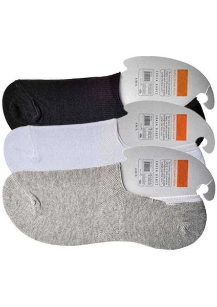 Siyah Gri ve Beyaz Erkek Babet Çorap 3 çift