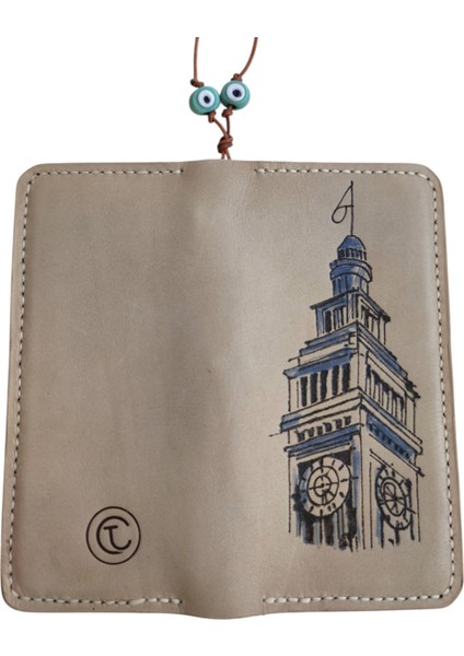 Hakiki Deri Big Ben Temalı Unisex Cüzdan - Vegetable-Tanned Ince Katlanabilir Model | El Işçiliği Sanatsal Deri Aksesuar Tasarımı modelleri