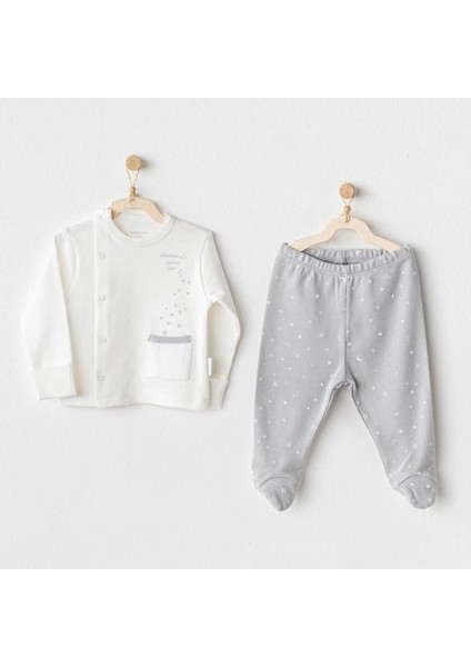 Andywawa AC25704 Sıde Snap Set Mommy's Little Star 2'li Zıbın Set Grey