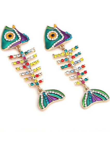 Moda Balık Alaşım Elmaslı Kadın Küpesi Zarif Metal Balık Kemiği Küpe Bilezik (Yurt Dışından)