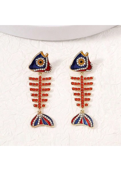 Moda Balık Alaşım Elmaslı Kadın Küpesi Zarif Metal Balık Kemiği Küpe Bilezik (Yurt Dışından)
