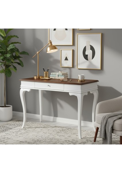 120 cm Masif Rustik Beyaz Ceviz Çalışma Masası