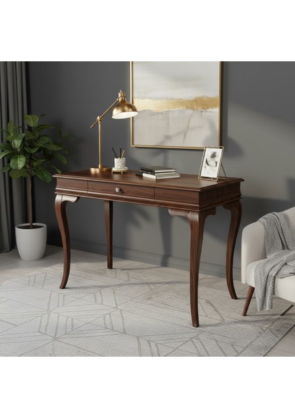 120 cm Masif Rustik Koyu Ceviz Çalışma Masası