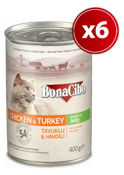 Jöleli Tavuk ve Hindili Yaş Kedi Maması 400 gr X6 Adet