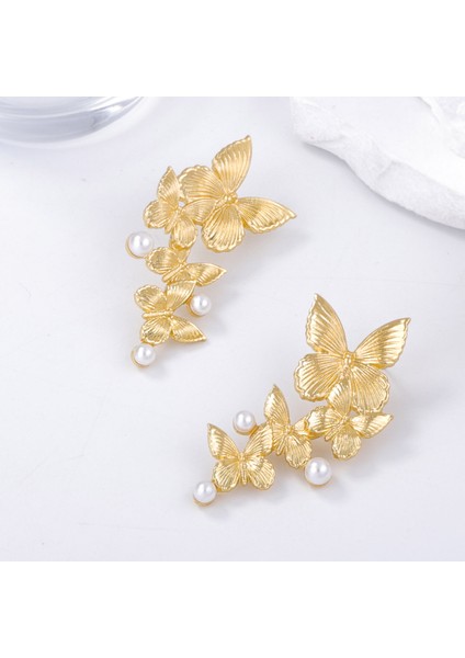 Retro Hafif Lüks Küpe, Zerafetli Üst Düzey Tasarım, Alaşım Yapay Inci , Günlük Kullanıma Uygun Kadın Modeli Eşarp Büzgülü (Yurt Dışından)