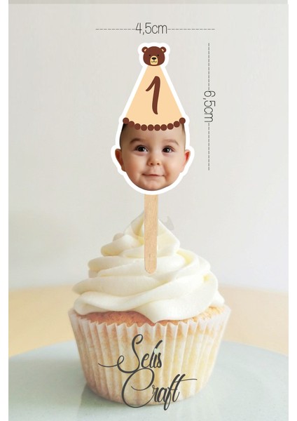 Ayıcık Modelli Fotoğraflı Doğum Günü Cupcake Pasta Dekor Süslemesi 10 Adet modelleri