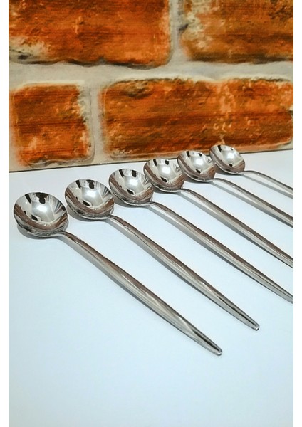 Paslanmaz Çelik 18/10 Uzun Sap Tatlı Kaşığı - 6 Adet - Sade
