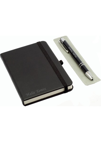 Kişiye Özel Deri Lastikli Defter Kalem Seti