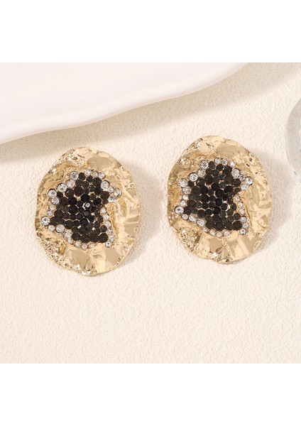 A Tılı Moda Yaratıcı Oval Göçük Alaşım Süslü Elmaslı Küpe, Düzensiz Kulak Takısı (Yurt Dışından)