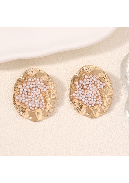 A Tılı Moda Yaratıcı Oval Göçük Alaşım Süslü Elmaslı Küpe, Düzensiz Kulak Takısı (Yurt Dışından)