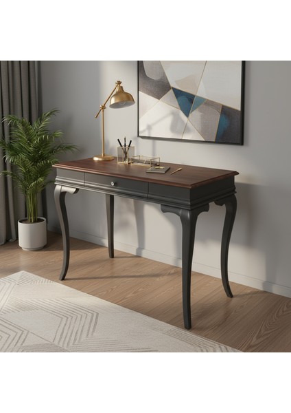 110 cm Masif Rustik Antrasit Ceviz Çalışma Masası