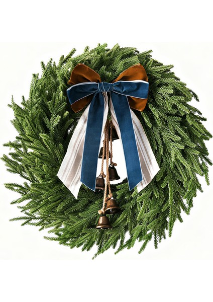 Noel Norfolk Çam Çelenk Yumuşak Kauçuk Çan Yay El Sanatları Süsleri Ön Kapı Asılı Kış (Yurt Dışından)