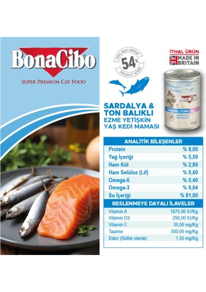 Kedi Yaş Mama Sardalya ve Ton Balıklı 6 x 400 gr