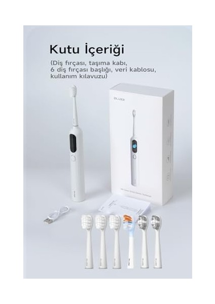 Pluzz Ultra Sonik Şarjlı Diş Fırçası 120 Gün Şarj Süresi 6 Adet Başlık (Siyah)