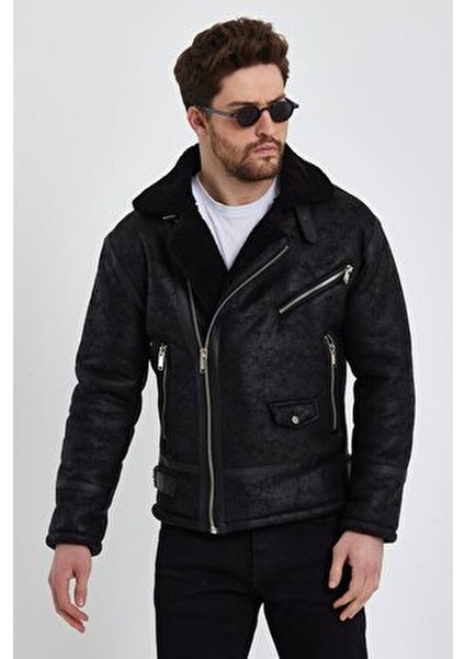 Siyah Napa Deri Mont Erkekler İçin Su Geçirmez ve Rüzgar Geçirmez Kış Modası