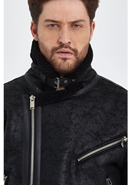 Siyah Napa Deri Mont Erkekler İçin Su Geçirmez ve Rüzgar Geçirmez Kış Modası