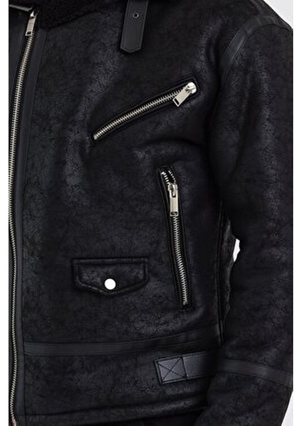 Siyah Napa Deri Mont Erkekler İçin Su Geçirmez ve Rüzgar Geçirmez Kış Modası