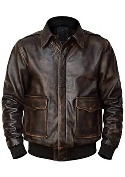 Erkek Pilot Mont Hakiki Koyun Derisi Gömlek Yaka Orta Kalınlık