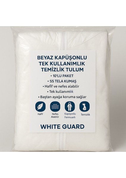 White Guard_10 lu Pakette 25 gr Ss Tek Kullanımlık Tulum,kullan At Tela Tulum