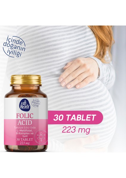 Folic Acid 30 Kapsül Iyot, Vitamin B6 ve B12 (Metilkobalamin) Folik Asit Içeren Takviye Edici Gıda fiyatları