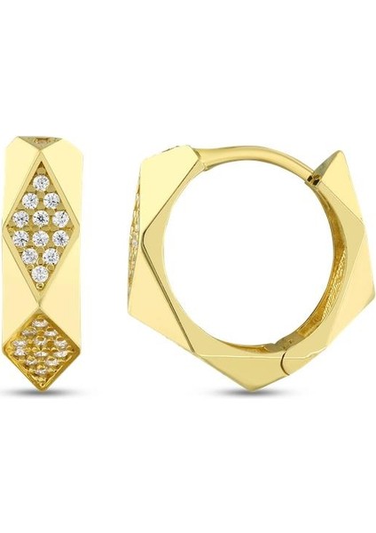 Taşlı Tasarım Altın Küpe - 14K