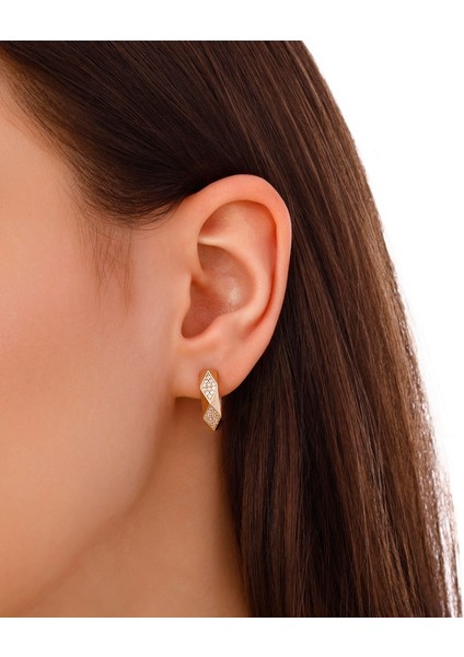 Taşlı Tasarım Altın Küpe - 14K modelleri