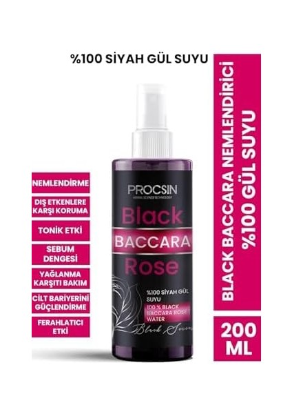 Procsin Black BACCARA%100 Siyah Gül Suyu 200 ml fiyatları