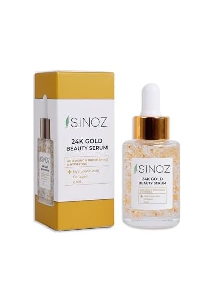 Sinoz 24K Altın Parçacıklı Hyaluronik Asit Içeren Kırışıklık Karşıtı Kolajen Cilt Bakım Serum 30 ml