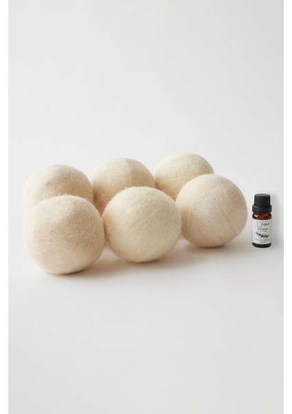 Woolyball Organik Koyun Yünü Çamaşır Kurutma Topları, 6 Adet, 7CM/50GR, Uçucu Yağ Hediyeli